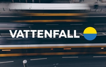 Vattenfall logo over a blurred aerial view of multilane traffic. Vattenfall logo over a blurred aerial view of multilane traffic.