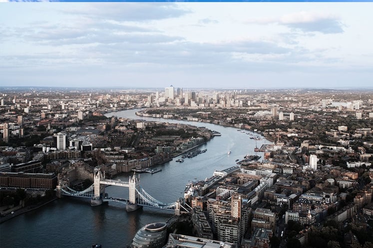 Aerial view of London and the Thames River