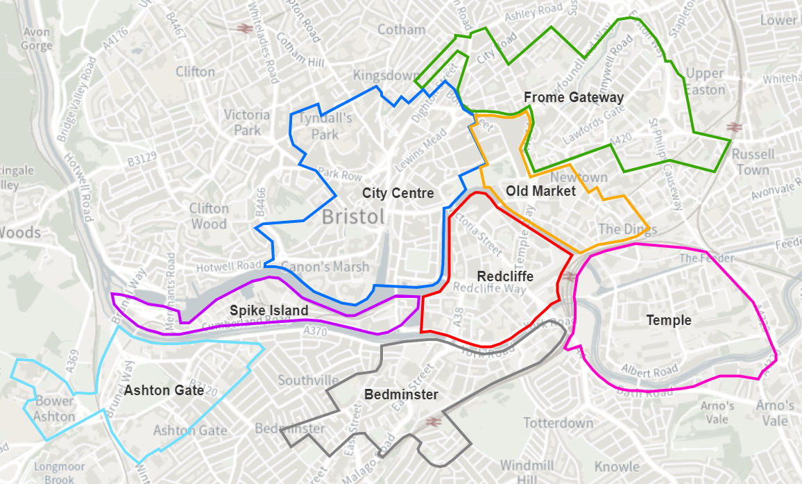 Heat network development areas in Bristol